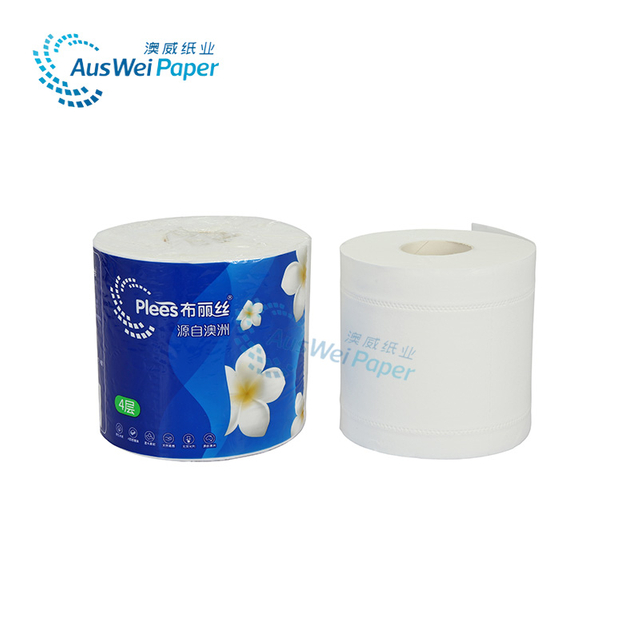 Rollo de papel marca Plees Fabricante de pañuelos chinos Rollo de papel higiénico de 4 capas Papel tisú para baño