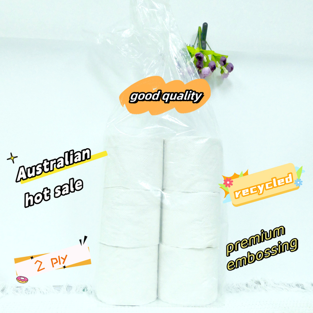 Rollo reciclado del papel higiénico 150g tejido del papel de los hoteles del rollo del papel gofrado de 2 capas